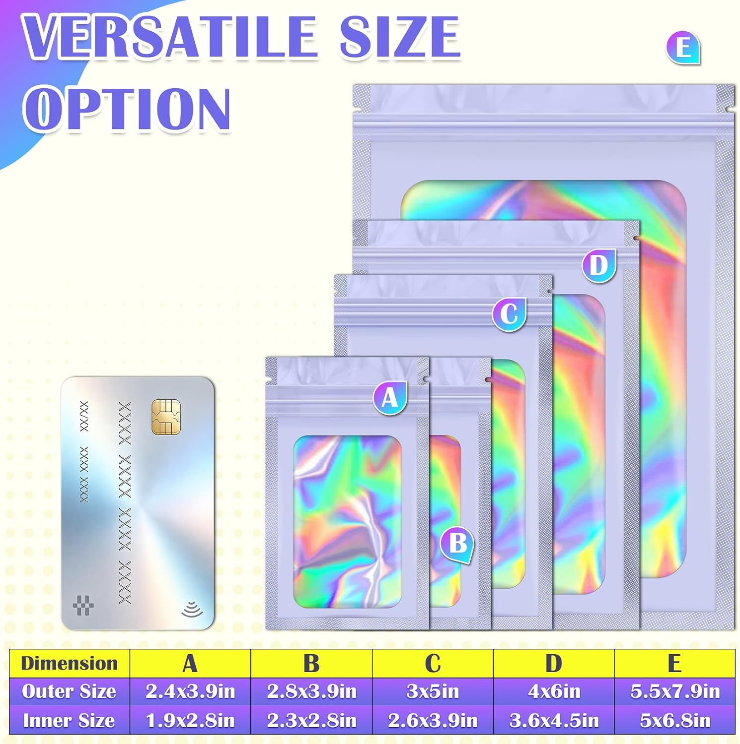JETMORE Holographic Bags, 100 PCS Mylar Bags, Purple Candy Bags, 2.4x3.9in image 2