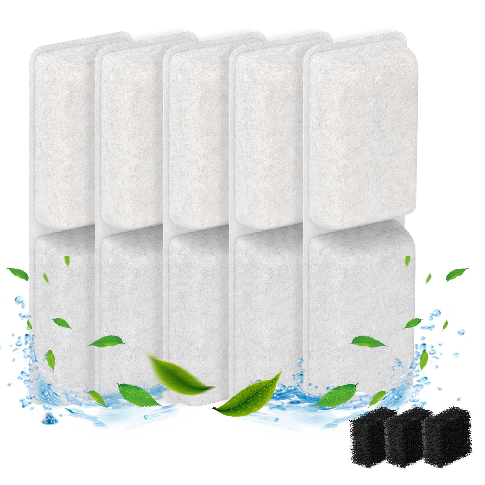 5 Pack Cat Water Fountain Filters Replacement - 5pcs Filters + 3pcs Sponges for Pet Water Fountain