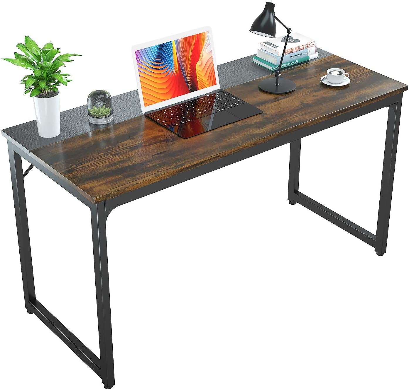 Foxemart Computer Desk 39 Inch Study Writing Table, Modern PC Laptop Sturdy Simple Gaming Desk for Home Office Workstation, Rustic Brown and Black
