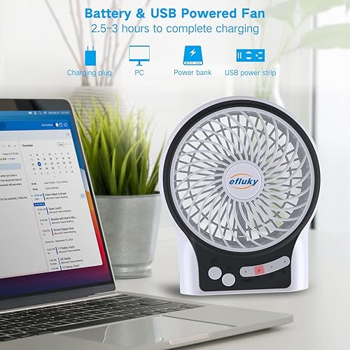 Miniatura 2 de efluky Mini ventilador de escritorio de 3 velocidades con luz LED, ventilador USB portátil silencioso para el hogar, oficina, viajes, campamento, al