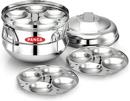 PANCA Idli Maker 3 Plate 13 Idli Cooker، Premium Idli Panai الوزن الثقيل Idly Cooker، Idli Steamer، Idli Pot- Silver 13 IDLI BIG