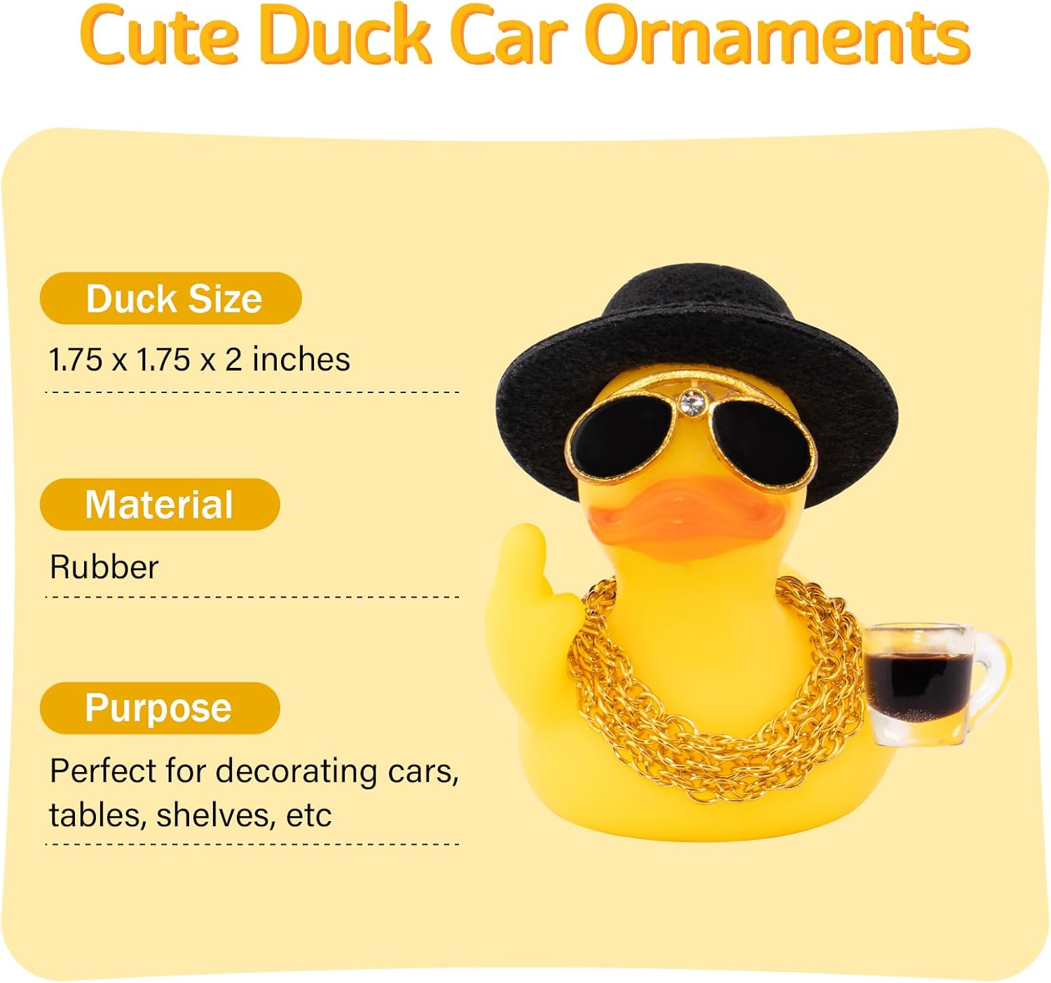 wonuu Rubber Duck Car Ornament Funny Office Gifts Duck Car Dashboard Decorations Quirky Decor Coffee Cup (M-Finger)