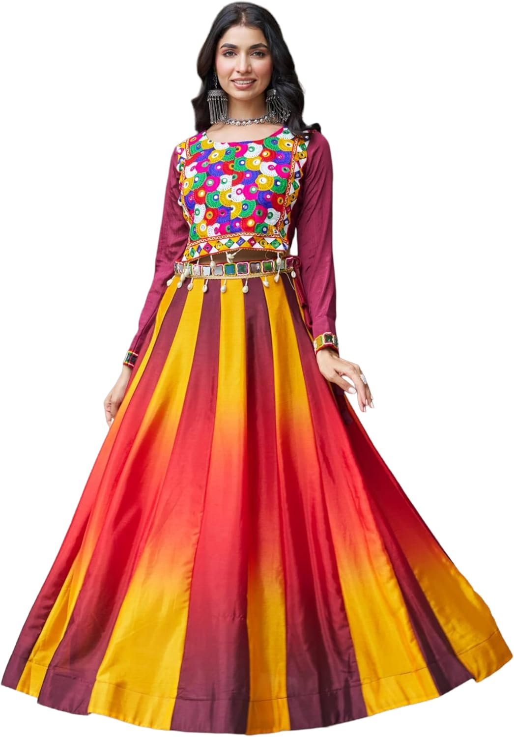 Indian Chinnon Fabric Kutchi Gamthi Embroidered Work Navratri Suit 15916