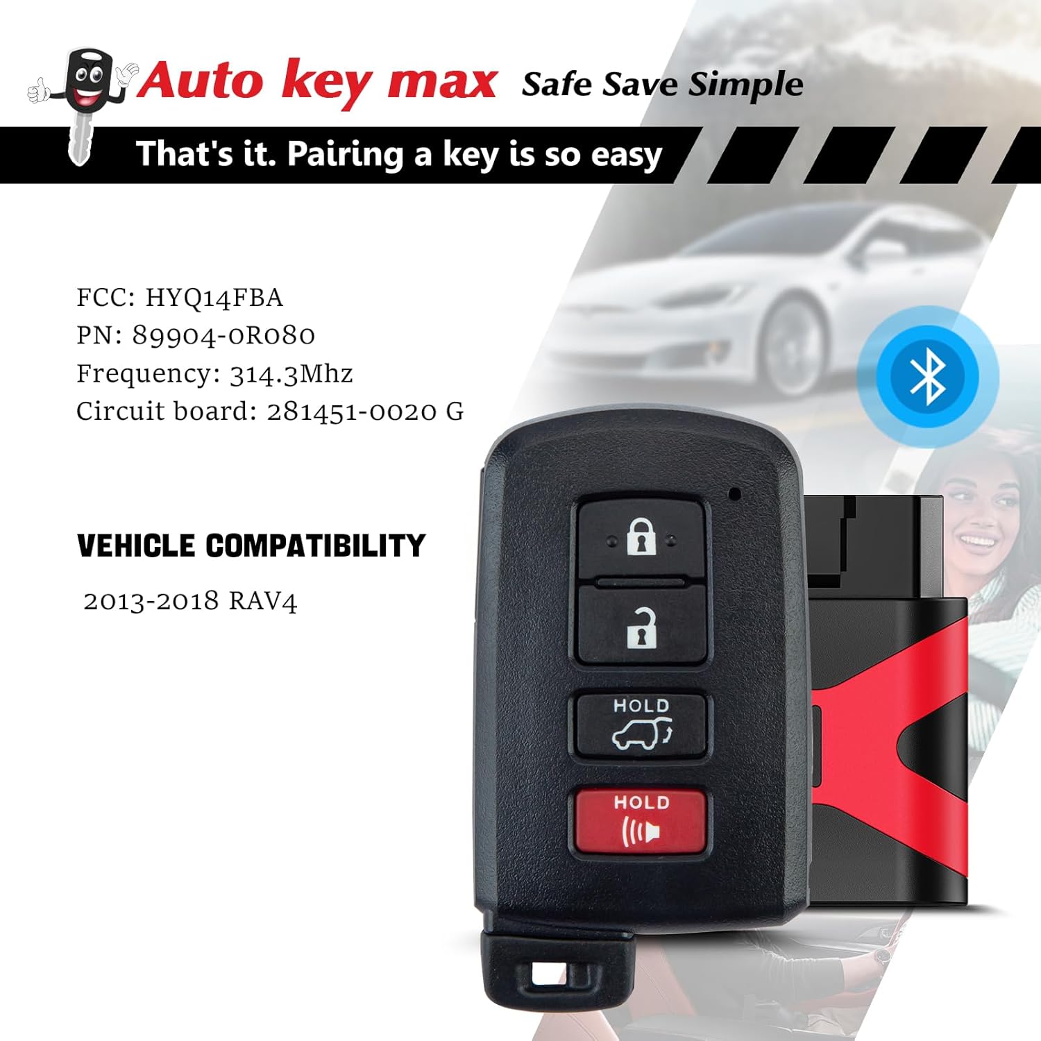 Programmable Keyfob, Replacement Car Keys Fob and DIY Programmer Kit for 2013 2014 2015 2016 2017 RAV4/Camry/Corolla/Tacoma/Tundra Smart Remote HYQ14FBA 281451-0020 (4 BTN (Sedan Programmer Kit)