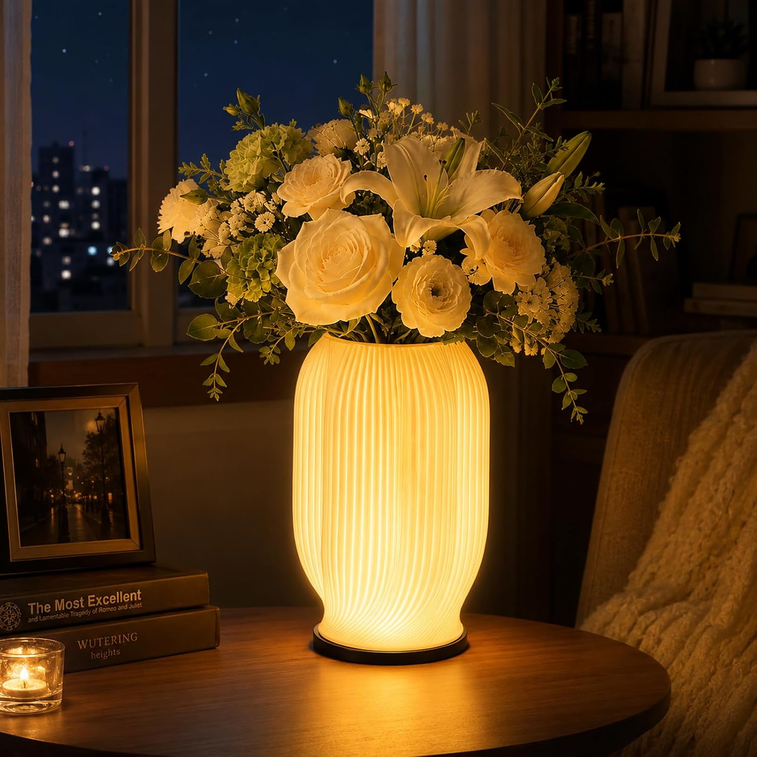 White Small Unique Vase for Flowers with Lighting 16 Colors for Centerpiece image 2