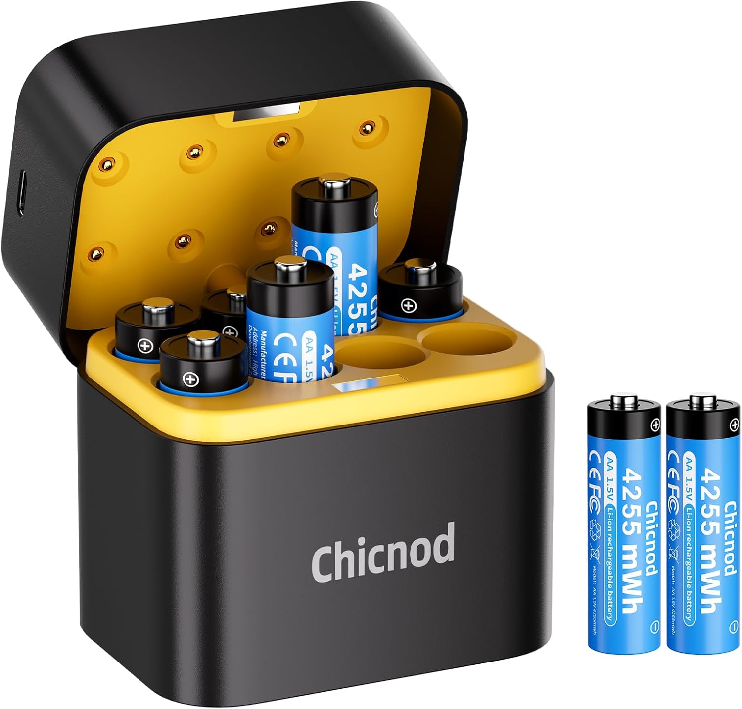 Rechargeable AA Lithium Batteries with Fast USB-C Charger, 8-Pack 4255 mWh 1.5V Constant Voltage for Blink Outdoor Camera, Xbox Controller, Flashlights – 2000+ Cycles