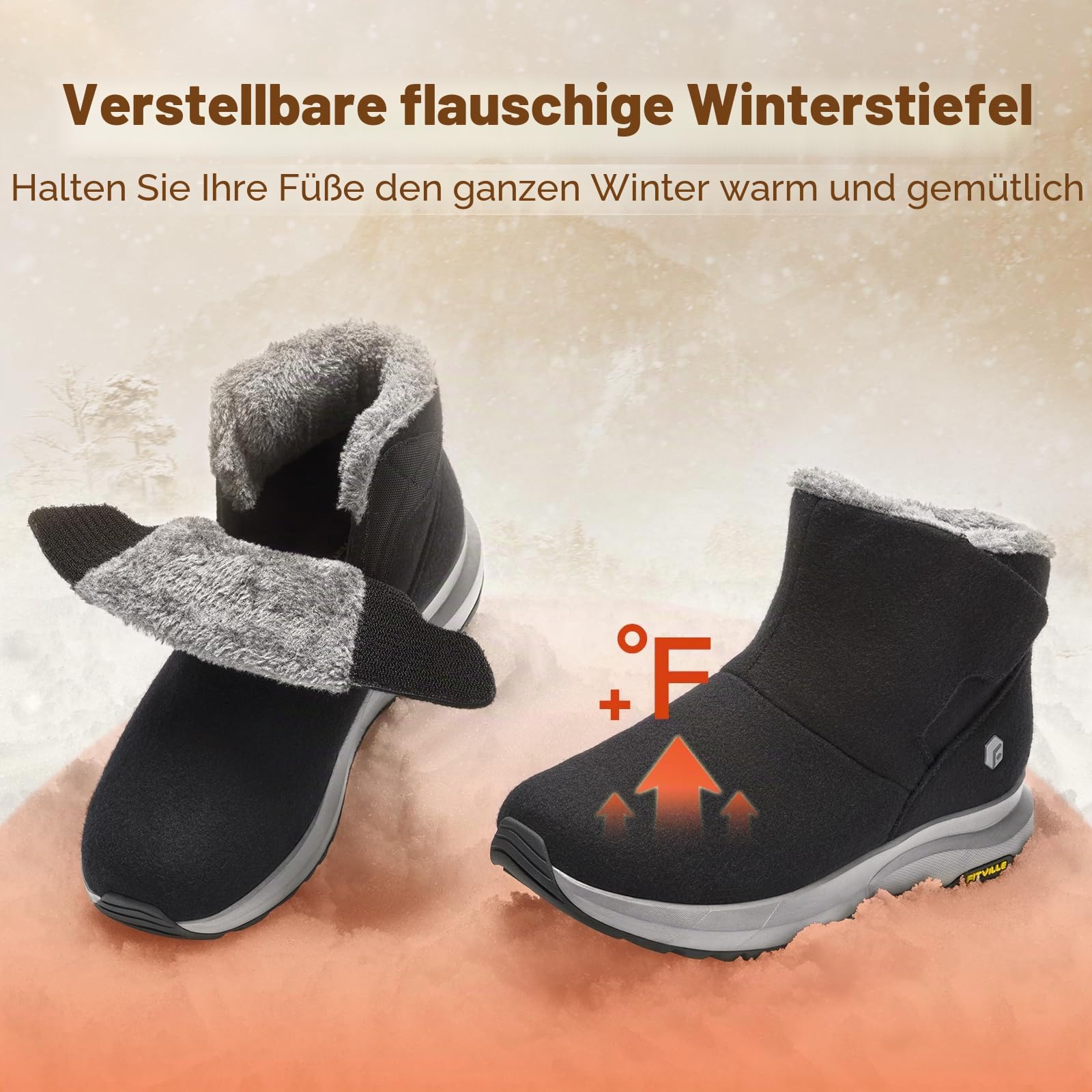FitVille Extra Weit Winterschuhe Herren Winterstiefel Warm Gefüttert Kurzschaft Stiefel Bequem Rutschfeste Winter Outdoor Boots