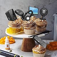 Vista 7 de 18 piezas de decoración de magdalena de postre con purpurina negra, decoración de temática de computadora, suministros de decoración de cumpleaños