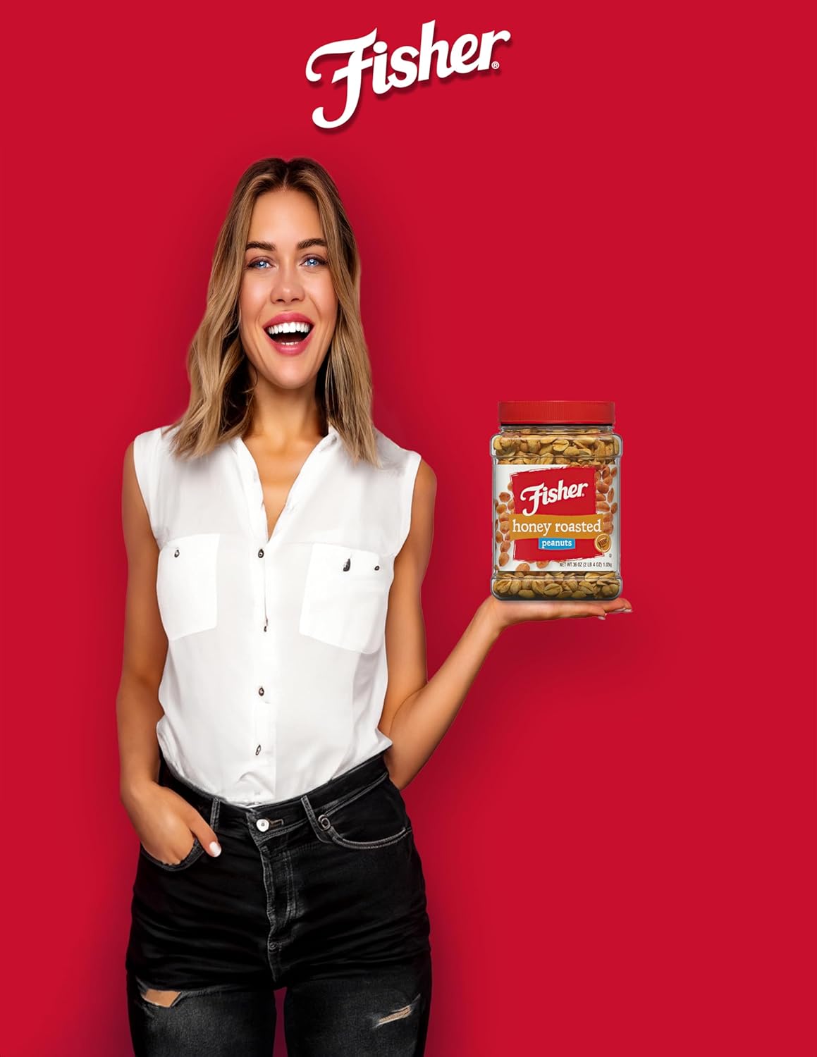 Fisher Snack Honey Roasted Peanuts, 36 Ounces (Pack of 6), Made with Real Honey, 100% Recyclable