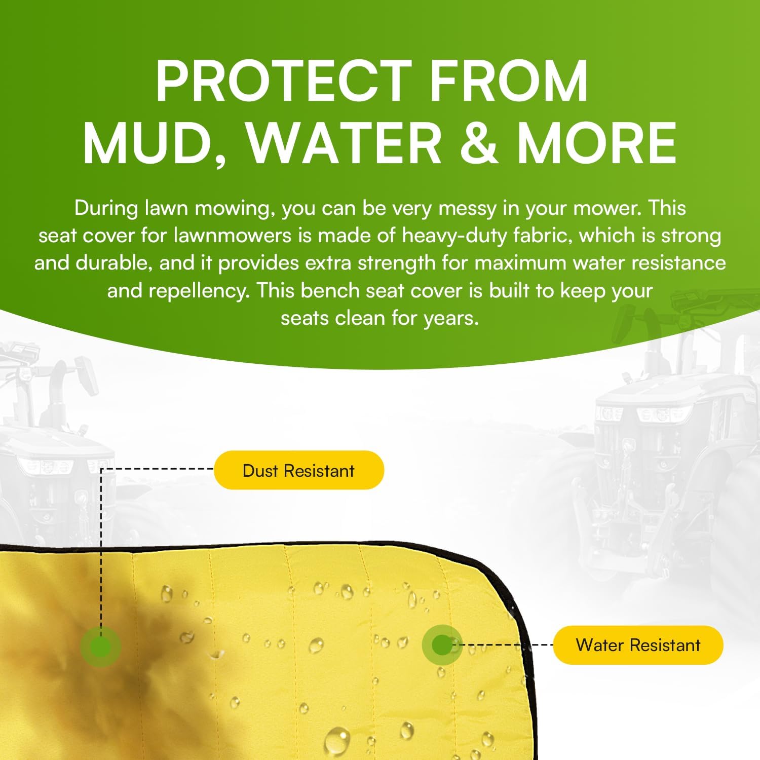 LP66449 Lawn Mower Seat Cover, Medium Size Bench Seat Cushion Cover Fits for John Deere Gator XUV 560 560E 590i 590E 590M S4, Durable for Long Lasting Protection - Yellow