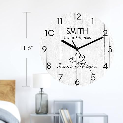 Miniatura 4 de Reloj de pared personalizado con nombre de pareja para recién casados, fácil de leer, reloj rústico personalizado, funciona con pilas, silencioso,