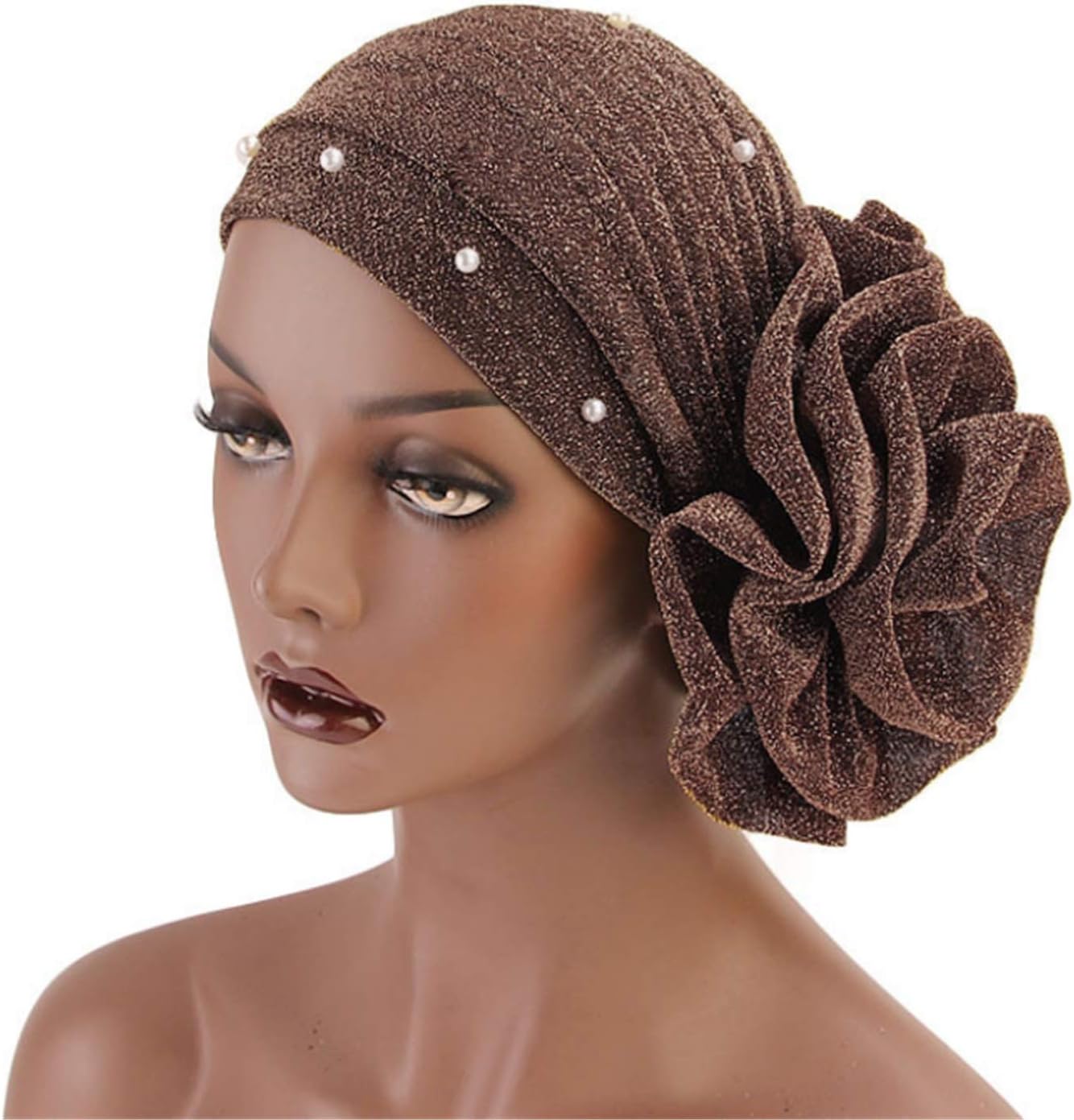 ターバン 帽子 ターバン ヘアアクセサリー 3ピースヨーロッパとアメリカの明るい絹の大きな花ターバン帽子パールインドの帽子 レディー