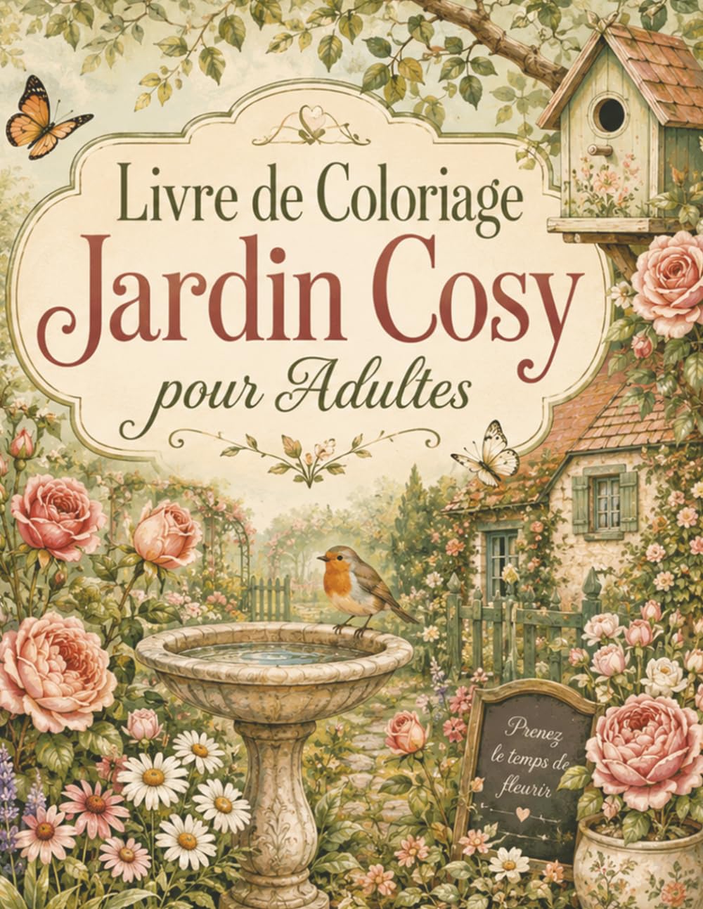 Livre de Coloriage Jardin Cosy pour Adultes: Scènes fleuries relaxantes, bancs, fontaines et coins paisibles à remplir de couleurs