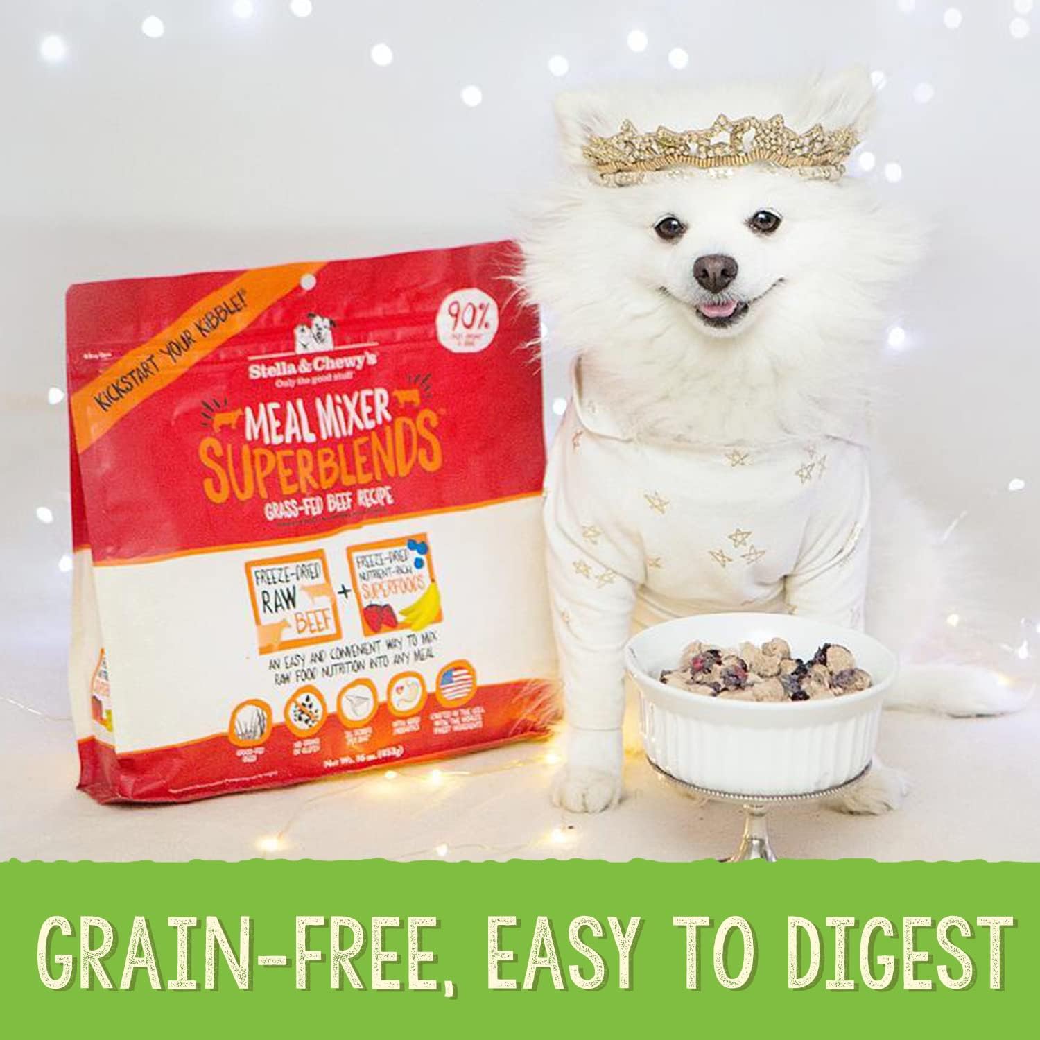 Stella & Chewy's Freeze-Dried Raw Cage-Free Duck Meal Mixer SuperBlends Grain-Free Dog Food Topper, 16 oz. bag, Freeze-Dried Raw Meal Mixer SuperBlends