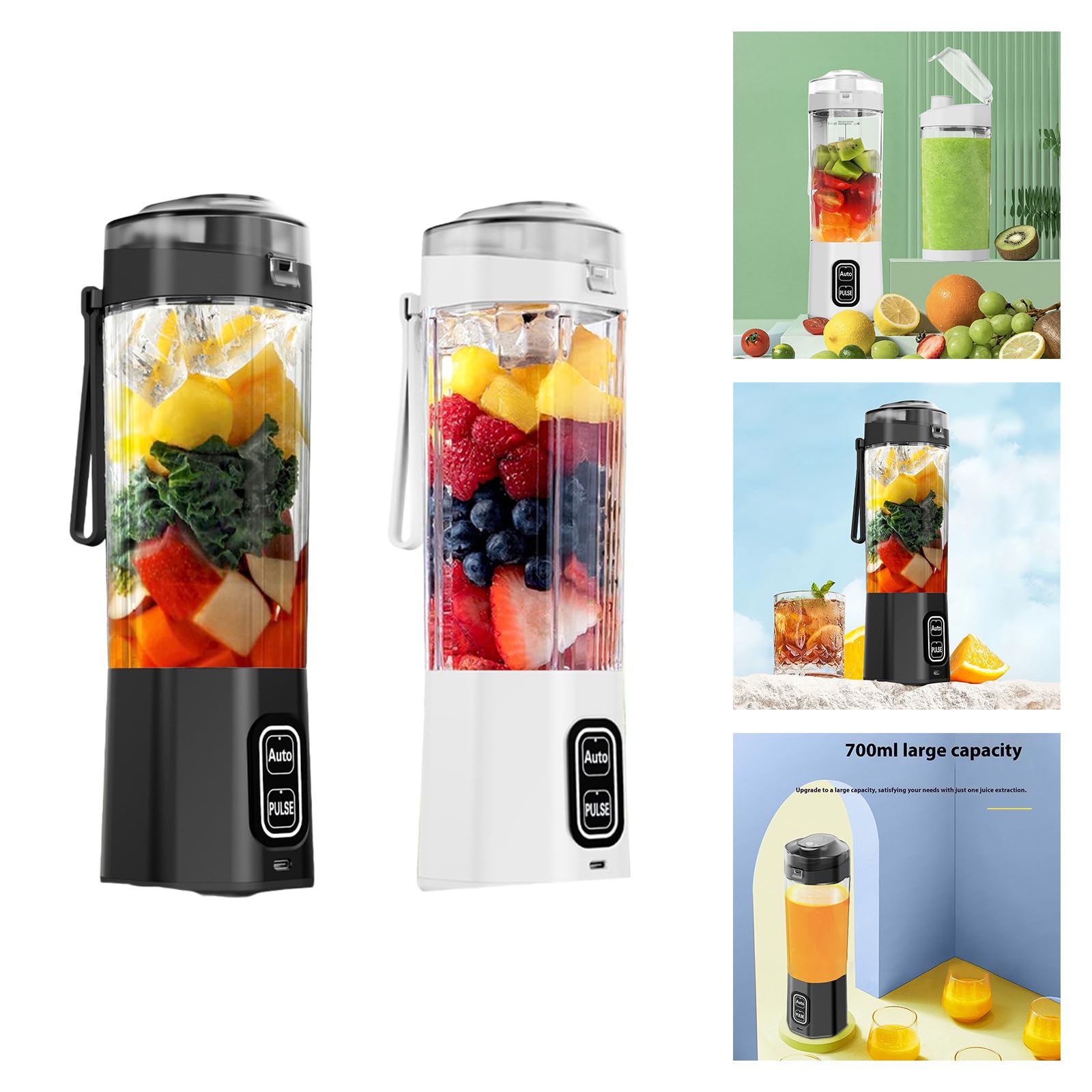Mélangeur portable 200 W pour shakes, 6000 mAh, rechargeable, tasse de presse-agrumes de 600 ml pour la cuisine, le bureau, rechargeable pour les voyages, la salle de sport, le bureau, la fabrication