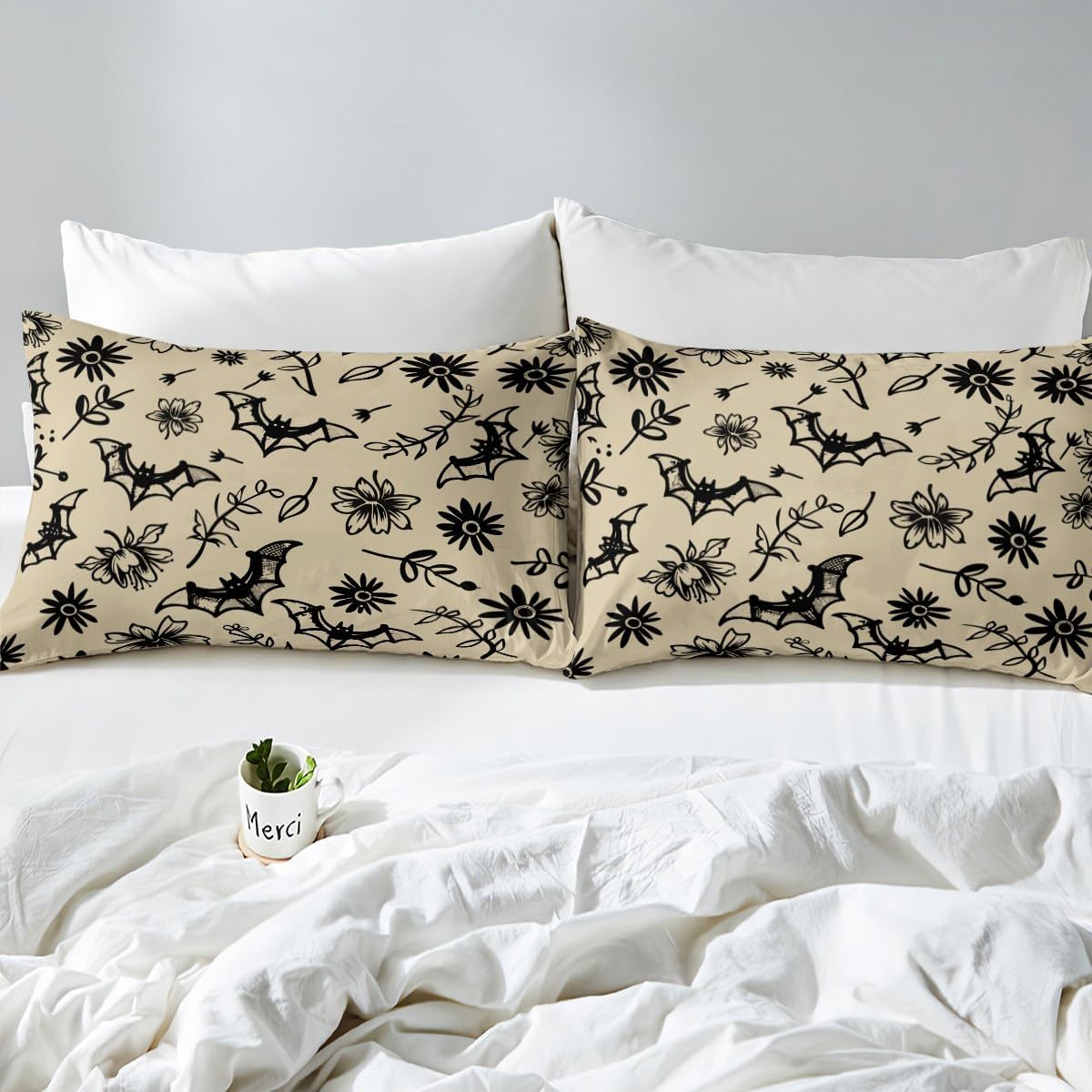 Boho Moth Print Bed Sheets Set Full Size Halloween Decorations Bedding Set for Decor Gothic Gothy Fitted Sheet Breathable Soft Lightweight Microfiber Skeleton Bones Bohemian Bedroom Decor Bedclothes