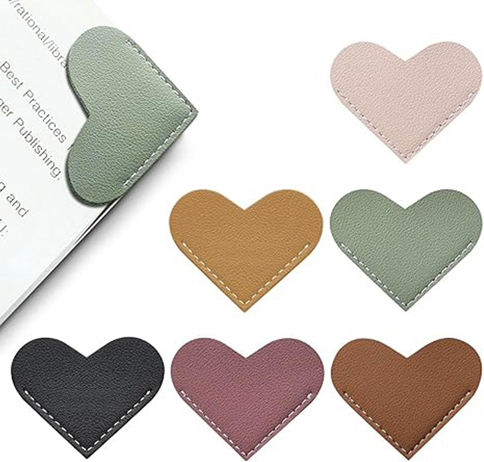6 Pack Heart Bookmarks, PU Leather Page Protectors for Readers | 6 pack heart corner bookmarks, pu leather page protectors, 6 assorted colors, for readers students birthday reading use