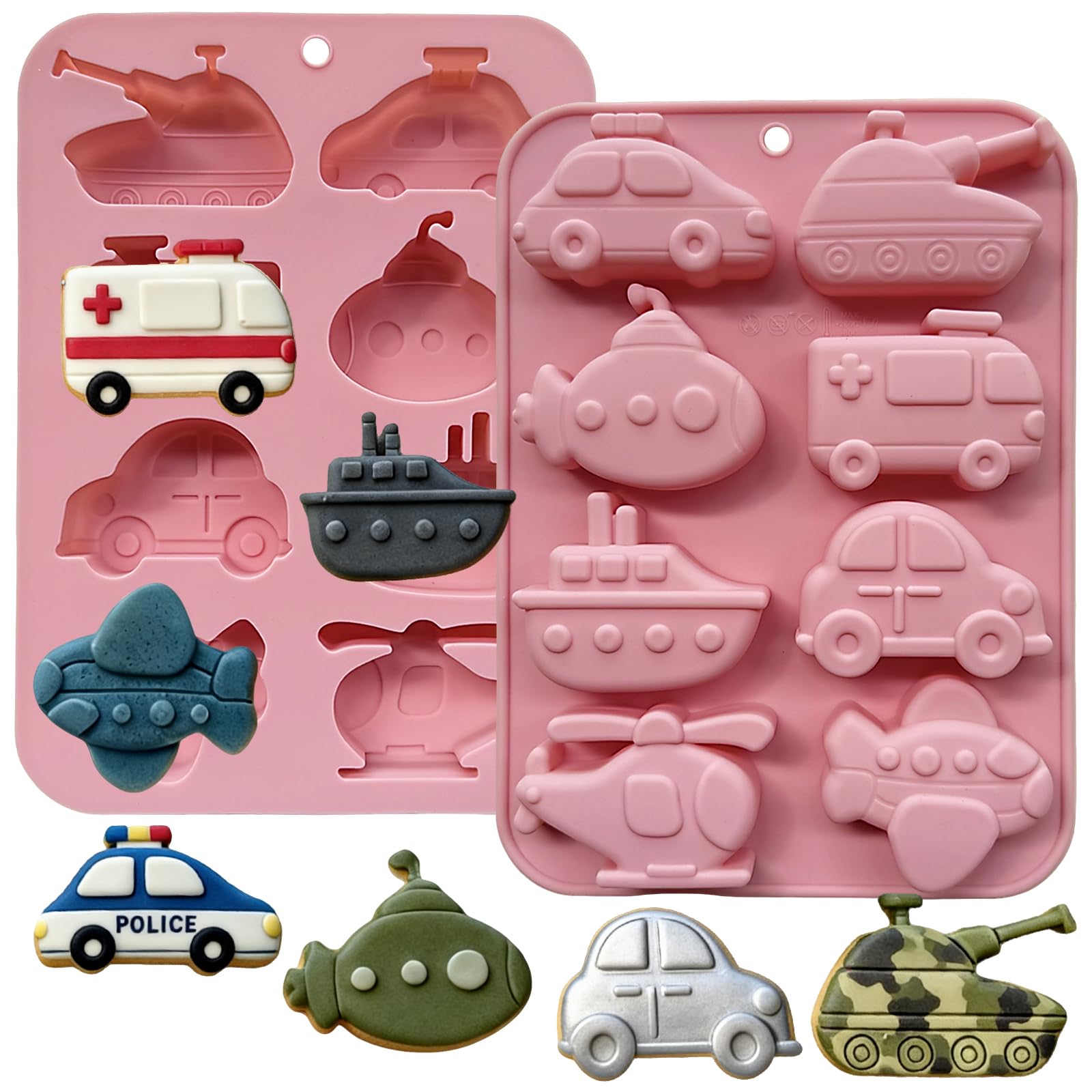 Photo 1 of 2-Pack Car Silicone Candy Molds, Vehicle Silicone Mold transportation Chocolate Molds Cute Jello Mold For Ice Cube Soap Candle Making Cake Decrations Crayon Wax Melt DIY Crafts