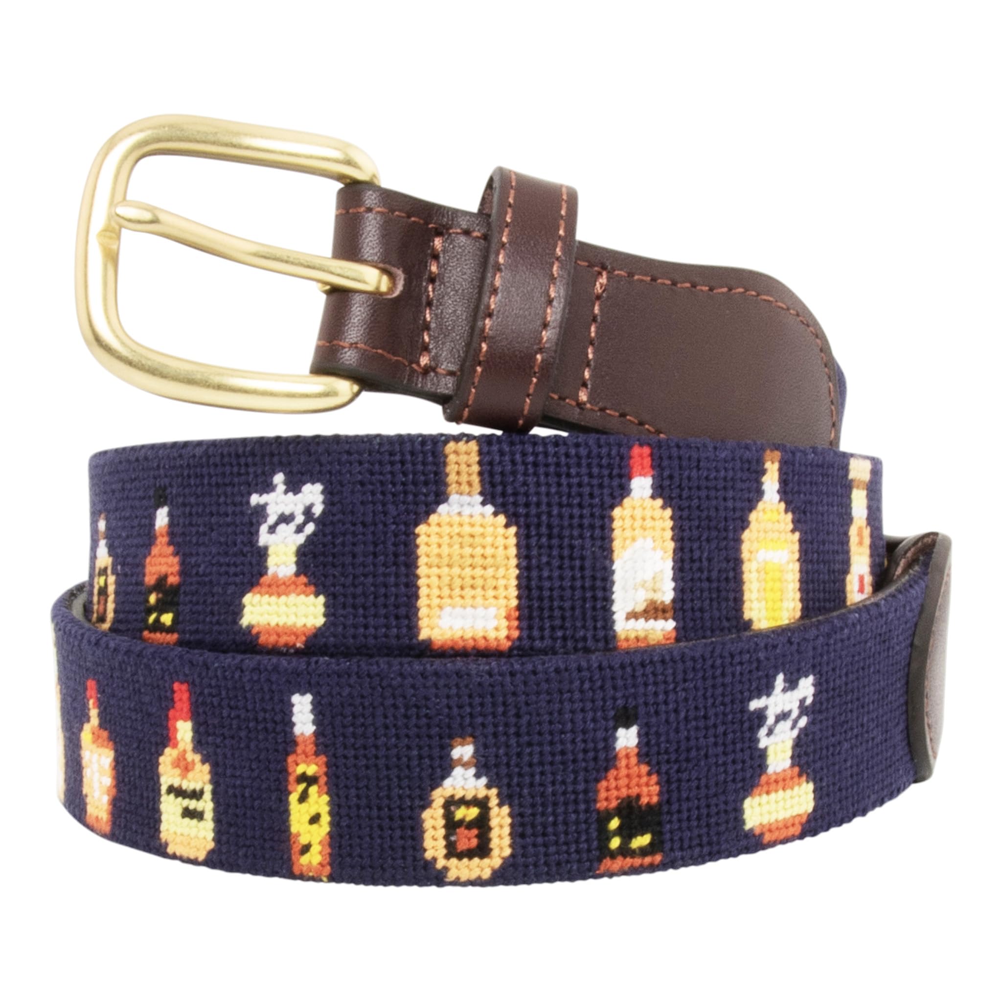 Huck VentureBourbon Bottle Needlepoint Belt with Leather Backing (42, Bourbon)