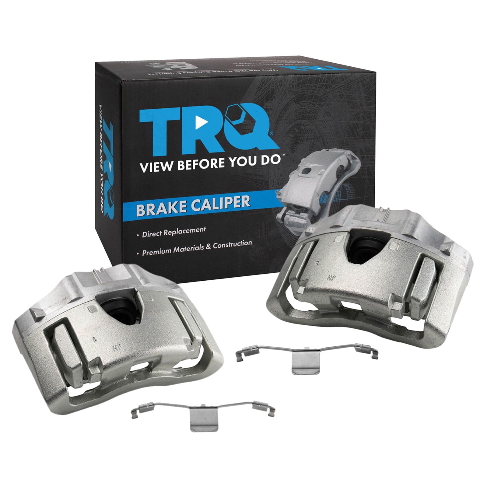 TRQ Front Brake Caliper Set Zinc Coated Brackets Hardware Compatible with 2003-2014 Volvo XC90