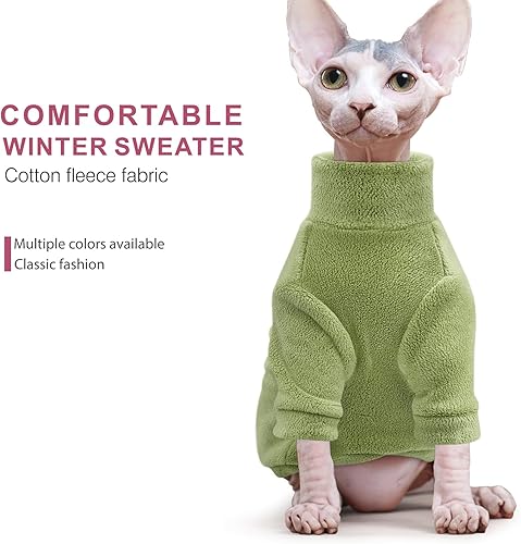 Miniatura 5 de Idepet Sphynx - Ropa de invierno para gatos, suéter de cuello alto sin pelo, suave forro polar coral, camisa cálida, ropa de gatito con mangas, sin
