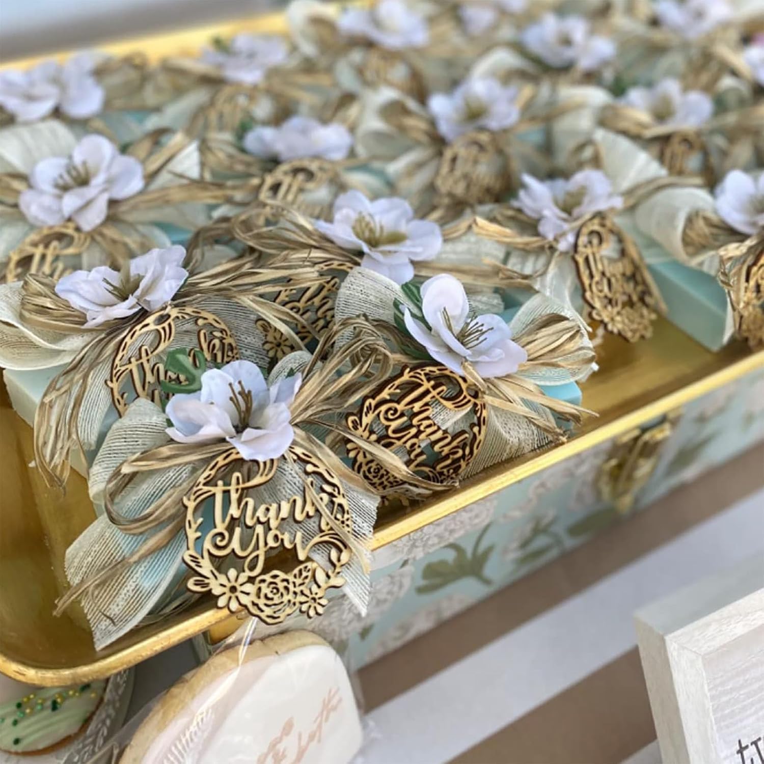 Summer-Ray 50pcs Wooden Laser Cut Thank You Floral Wedding Birthday Party Rustic Favor Gift Tags