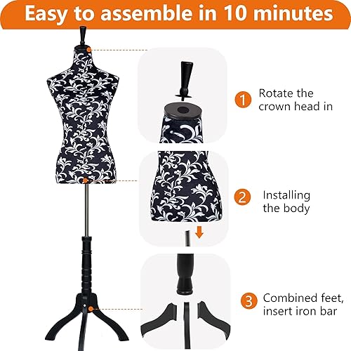 Miniatura 54 de Forma de vestido de maniquí, modelo de vestido femenino, cuerpo de maniquí con pantalla de torso, 53-67 pulgadas, soporte de trípode ajustable