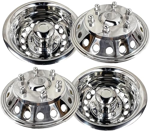 4 piezas Simuladores de ruedas delanteras y traseras de acero inoxidable pulido para Dodge Sprinter Van 12-21, 16" Dually 6 orificios 18 agujeros de