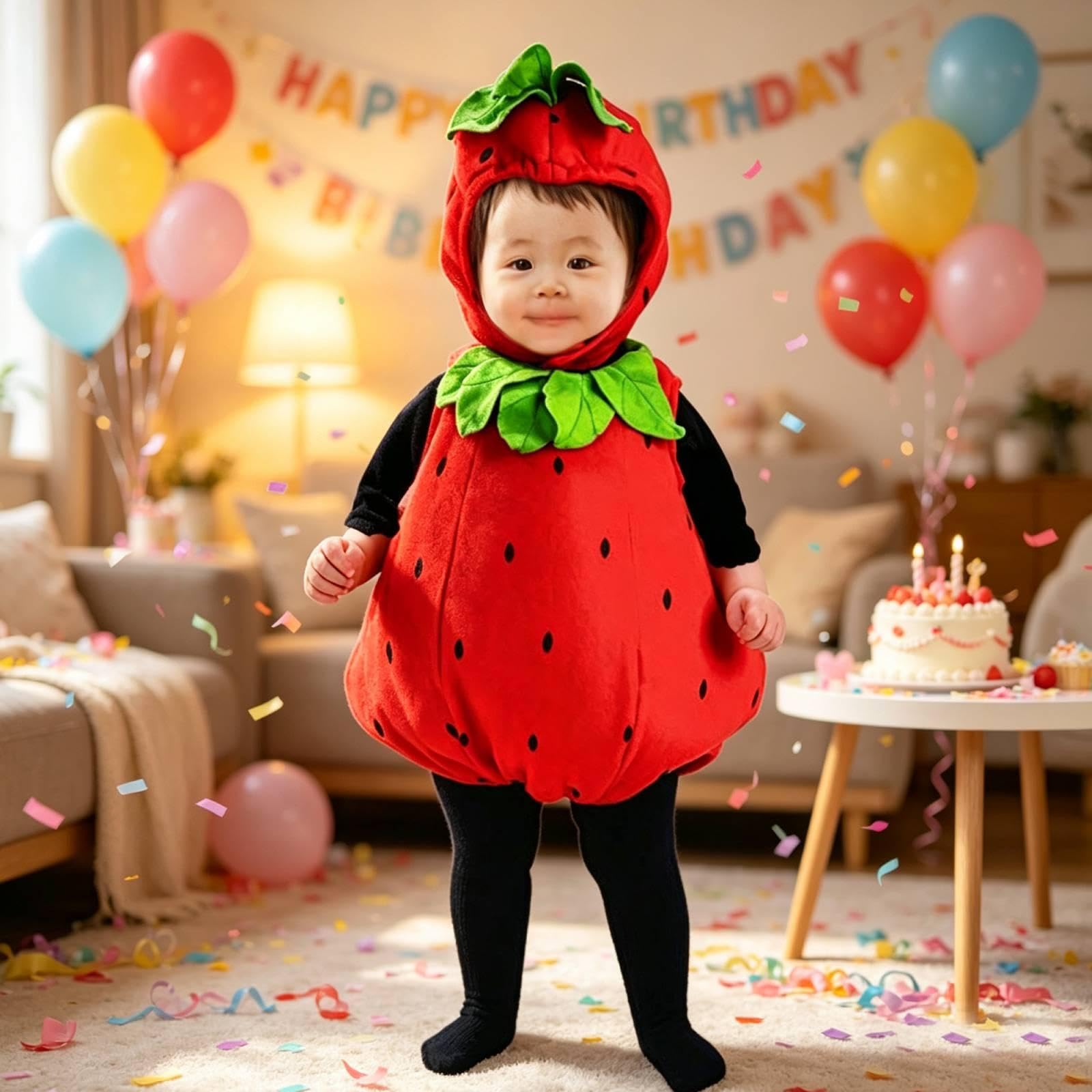 Set Costume da Frutta: Leggings con Cappuccio per Bambini E Bambine, Perfetti per Compleanni, Feste in Maschera, Carnevali E Come Accessori per Costum, Strawberry L