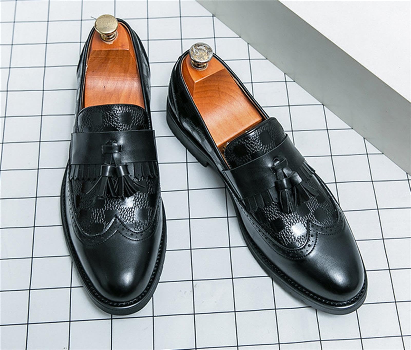 Mocasines con Borlas para Hombre Zapatos Brogue Oxford de Vestir Elegantes Formal Negocios Boda Fiesta Zapatos Planos de Cuero