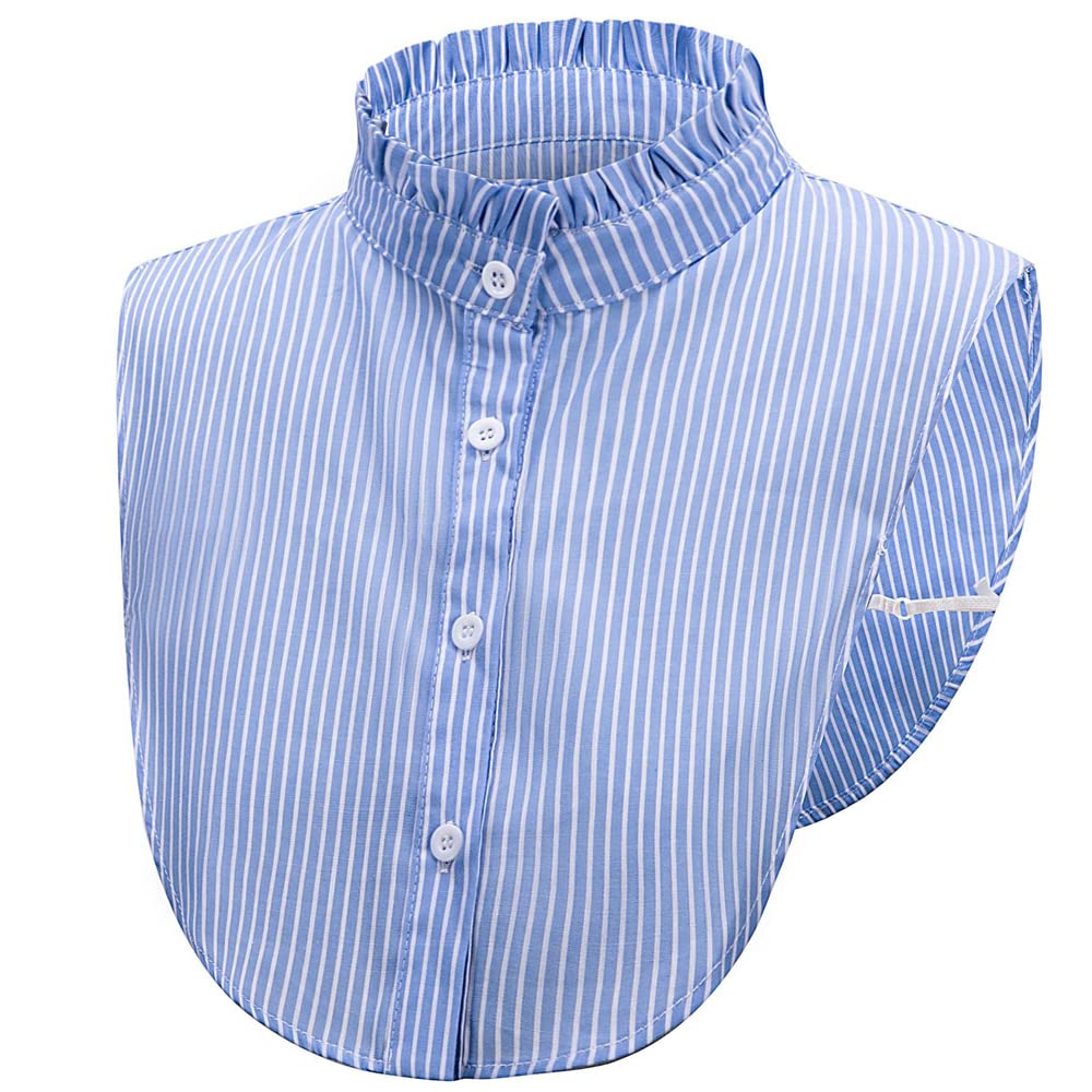 Loudsung Women's Blue-Stand Fake Collar Detachable Half Shirt Blouse False Collar Striped Elegant Design For Girls