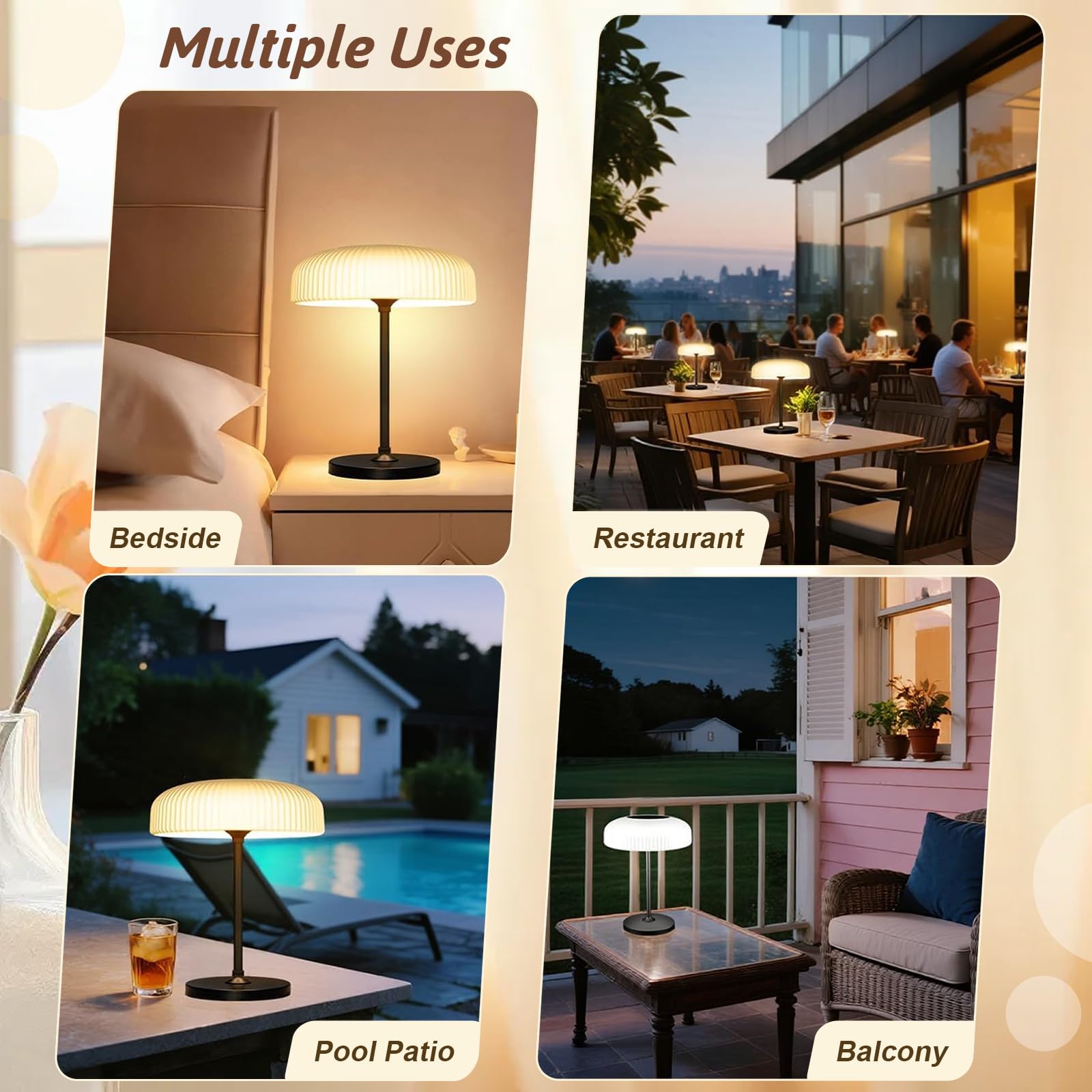 Auting Lámpara de mesa LED, IP44, lámpara de mesa solar para exteriores con regulador táctil y batería, cable de carga USB-C, lámpara de noche, lámpara de lectura, lámpara LED, elegante para
