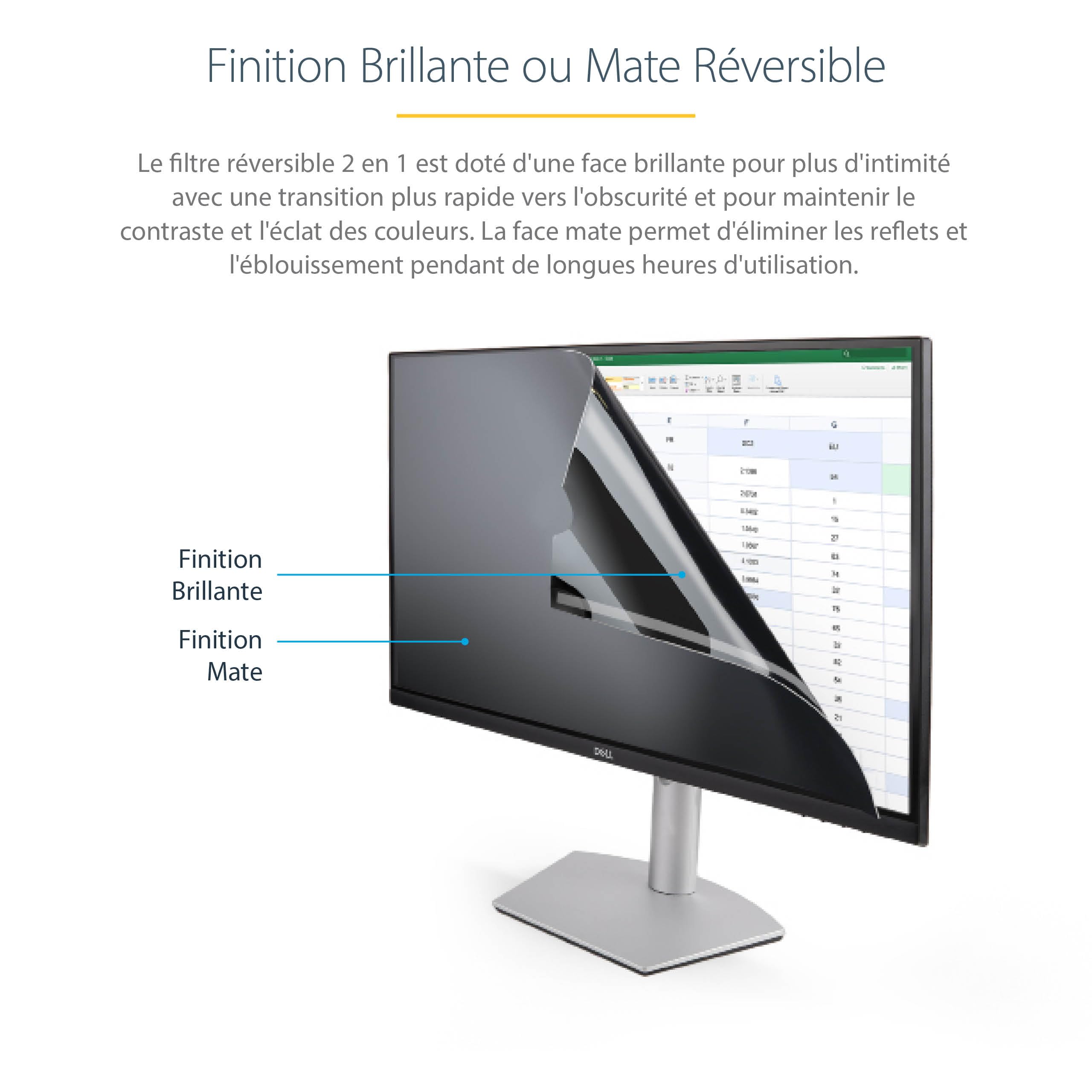 StarTech Filtre de Confidentialité Écran 23po 16:9, Mat/Brillant | Écran large, Film protecteur, Anti-lumière bleue 40-51%, Angle de vue ±30°, Anti-rayures