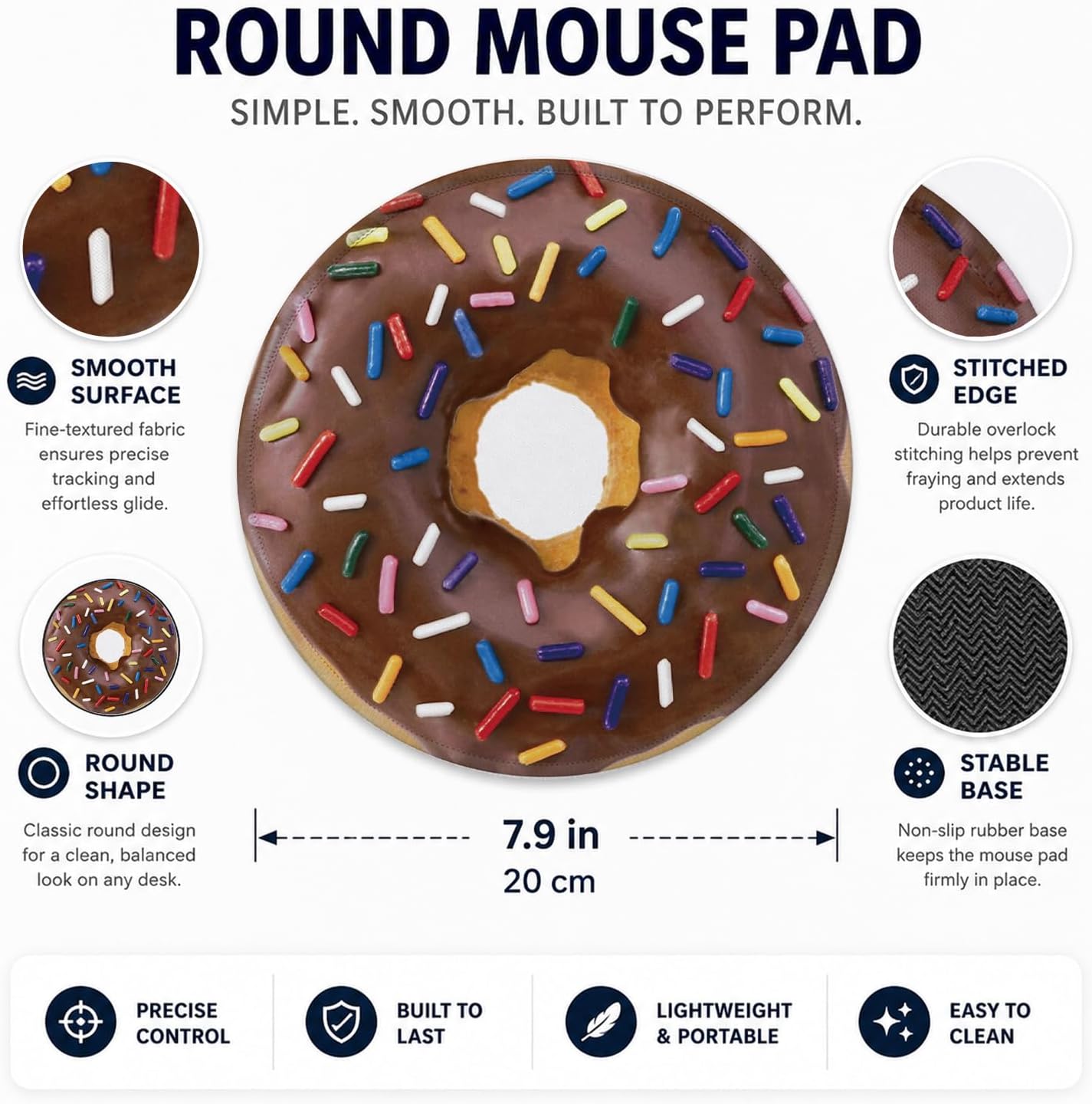 QIYUHOY Chocolate Donut with Sprinkle Round Mouse Pad, 7.9x7.9 Inch image 3