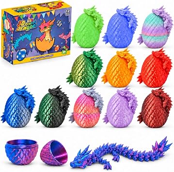 12-Pack 3D Printed Dragon Eggs with Articulated Dragons Inside