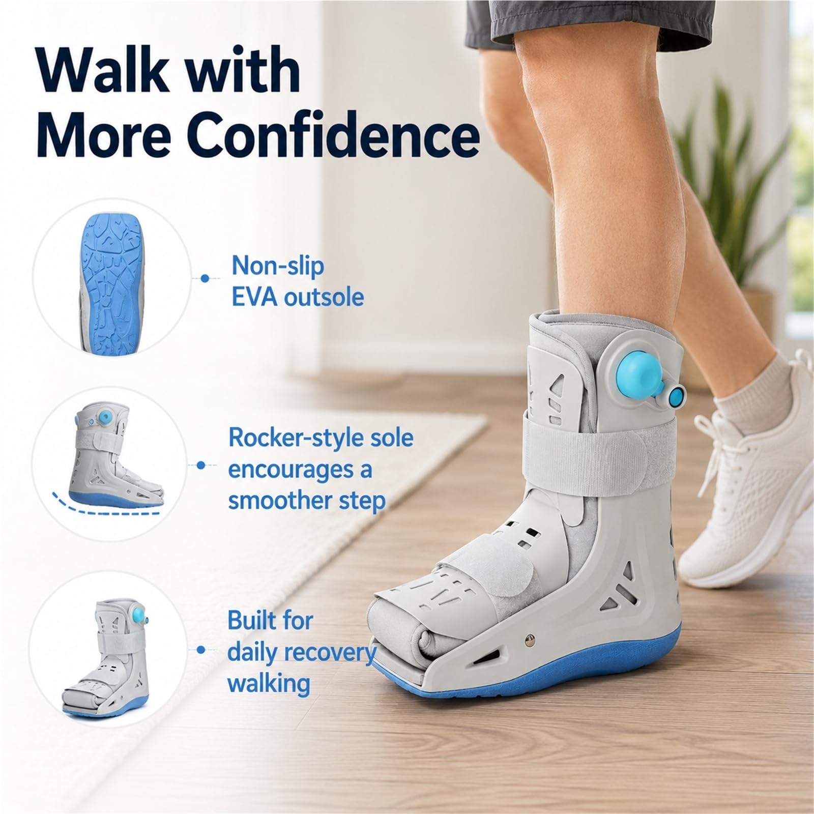 Bota Ortopédica para Fractura de Pie con Doble Airbag Inflable y Suela Antideslizante Bota de Aire para Recuperación de Tobillo Metatarso para Hombre y Mujer(M)