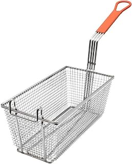 TrueCraftware-12-1/8" x 6-1/4" x 5-1/4" Rectangular Deep Fry Basket with Hook Heavy Duty Nickel Plated Iron with Orange Coated Handle - for Home and Restaurant Kitchen Frying Chips Fish Sausages