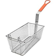 TrueCraftware-12-1/8" x 6-1/4" x 5-1/4" Rectangular Deep Fry Basket with Hook Heavy Duty Nickel Plated Iron with Orange Coated Handle - for Home and Restaurant Kitchen Frying Chips Fish Sausages