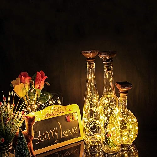 Miniatura 8 de Luces solares para botellas de vino, 12 paquetes de 20 luces LED impermeables para exteriores, para reciclaje, decoración de botellas de vino