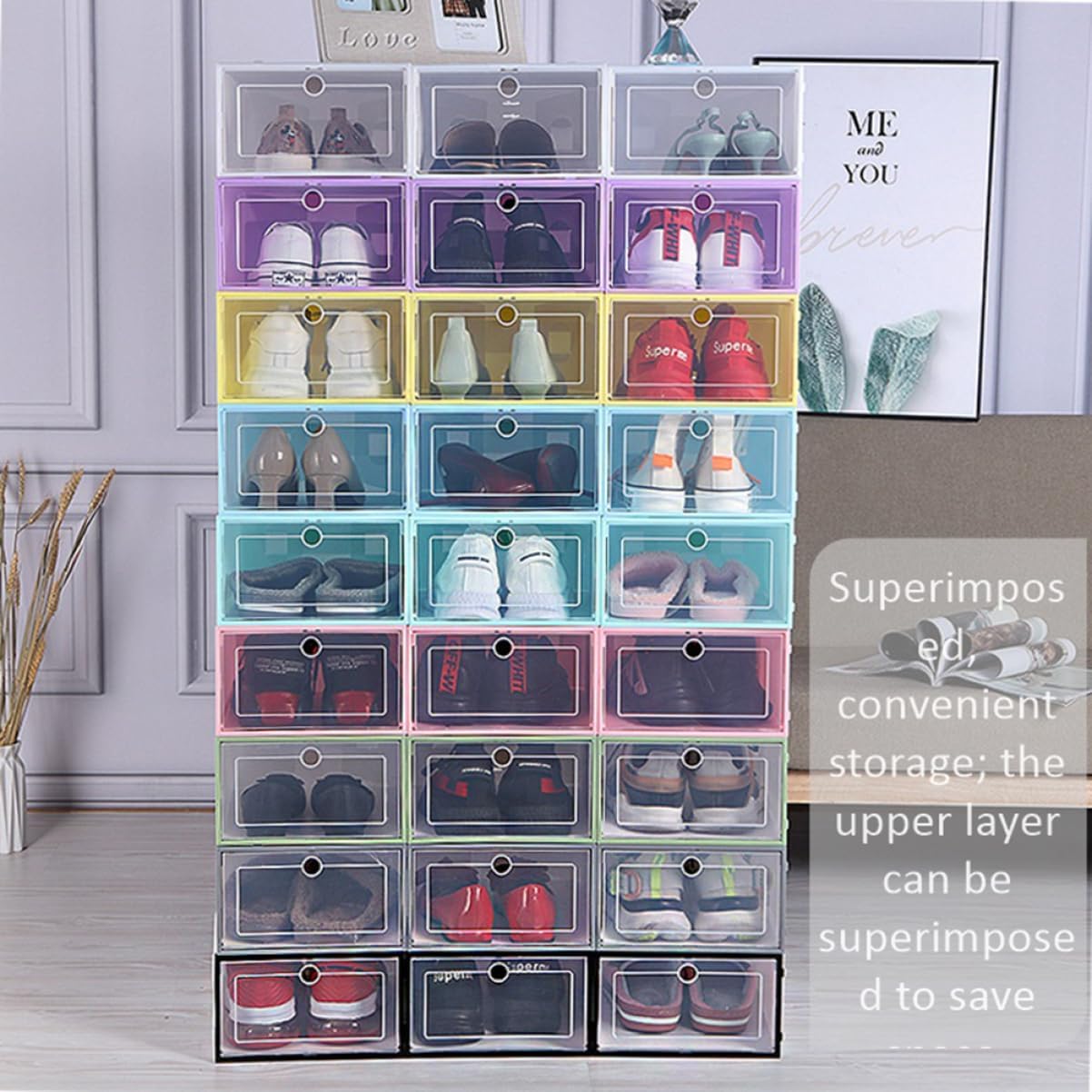 Garneck 6pcs Stackable Shoe Boxes Lids Dustproof Drawer Storage Organizers for Shoes