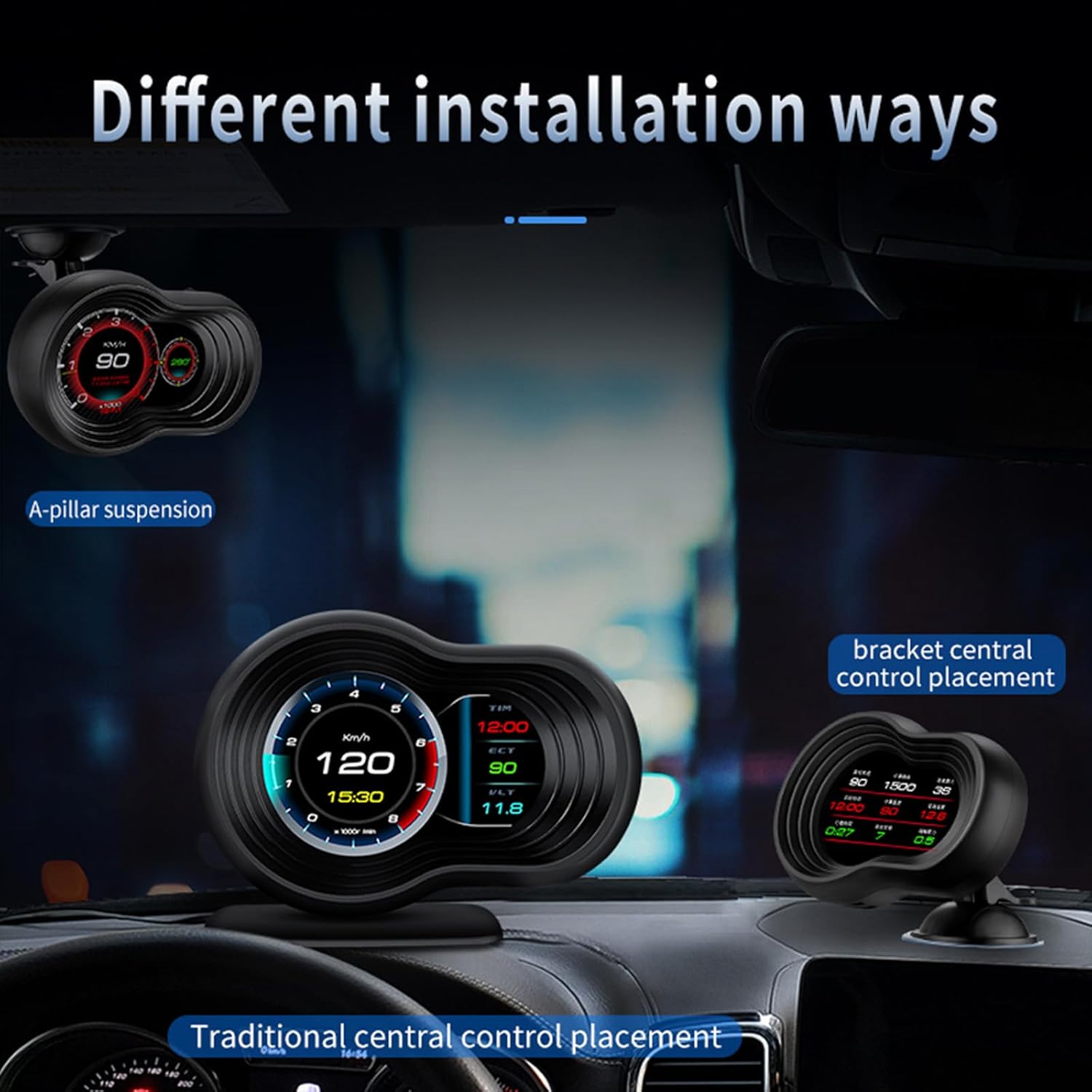 obd2 Gauges Display Heads up Display for Cars F9 with Navigation, Digital Speedometer for Car with Water Temperature, Voltage, Fuel Consumption, RPM,Multiple Alarm Functions, Speedometer Plug and Play