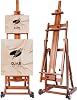 DJAR Extra Large Studio Painting Easel, Premium Walnut Beech Wood Floor H-Frame Art Easel with Silent Casters, Holds Canvas up to 198 cm