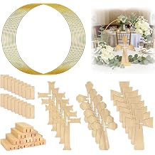 Mototo 48 Pcs Standing Wooden Cross Baptism Centerpieces Decor 16 Wooden Cross with Base 16 Gold Metal Floral Hoop with Wooden Stand Baptism Centerpiece Table Decor for Wedding Event Home Table
