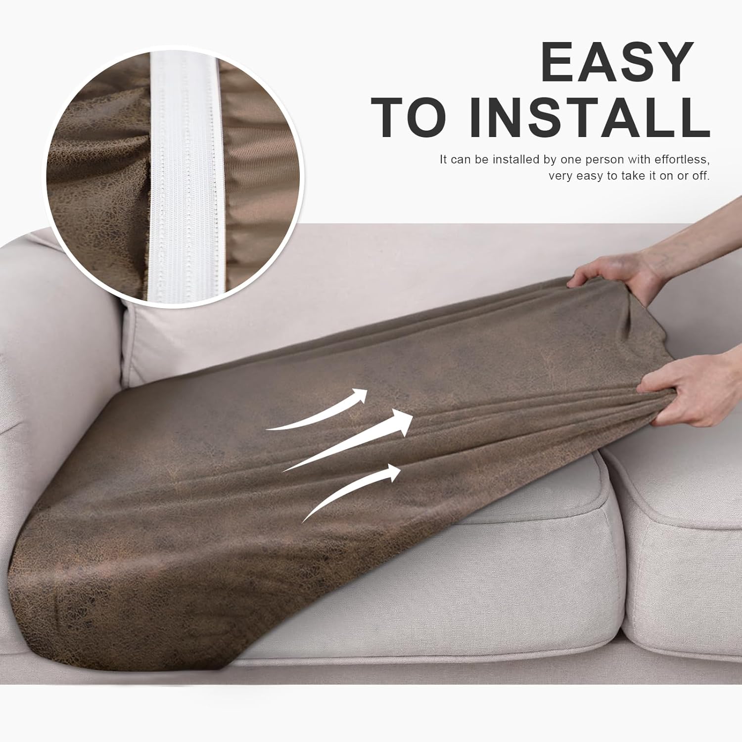 molasofa Leather Look Couch Cushion Covers Sofa Seat Slipcovers Sets Couches Furniture Protector for Sectional Armchair Loveseat Pets Kids Stretch Spandex Fabric, Style B-light Brown