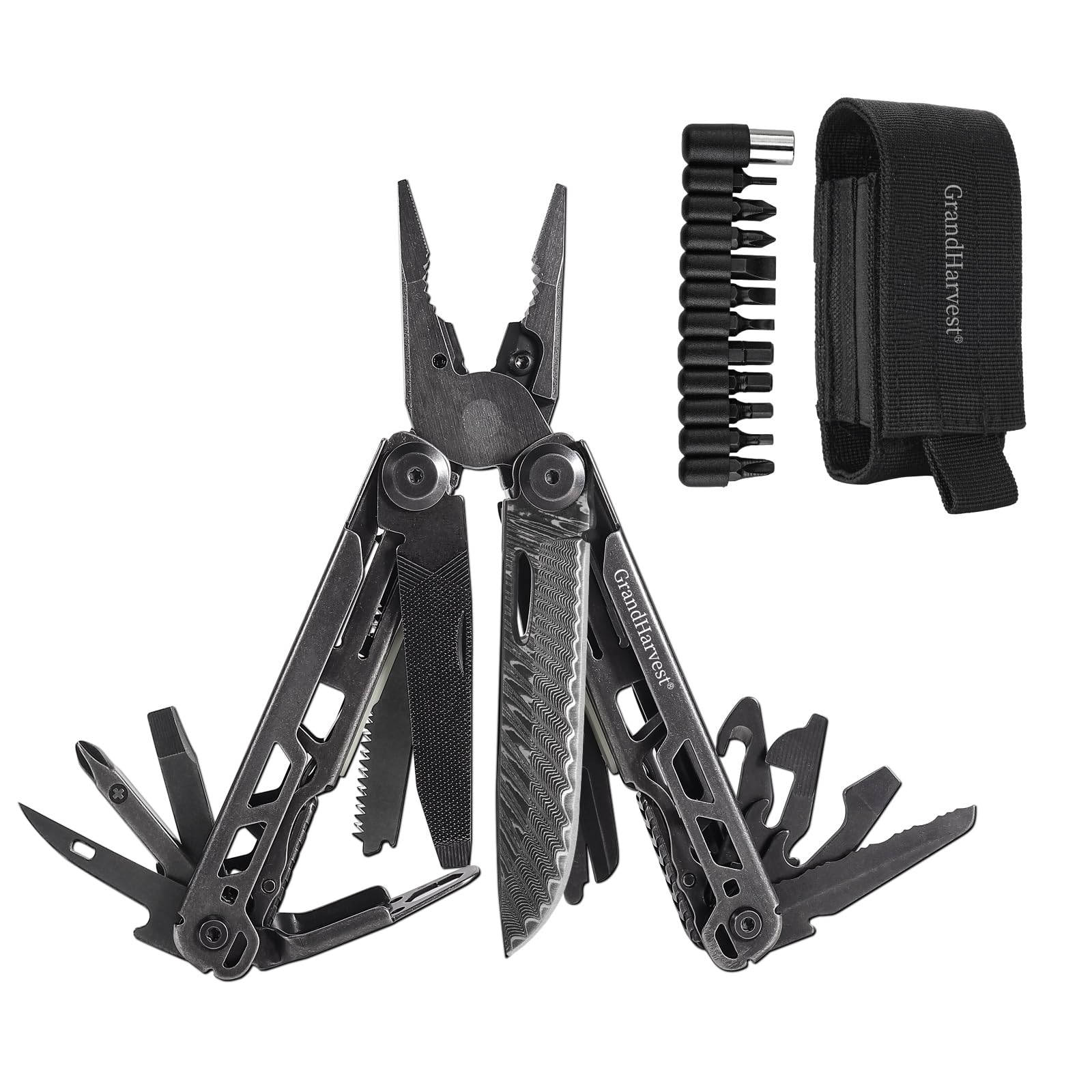 Multitool, 25-in-1 Spring Loaded Pliers Multi Tool, Each Tools with Safety Lock-Stainless Steel Multi-Tool, Propylene Sheath, Survival Gear for Camping, Hiking, Multi Plier, Pocket Knife