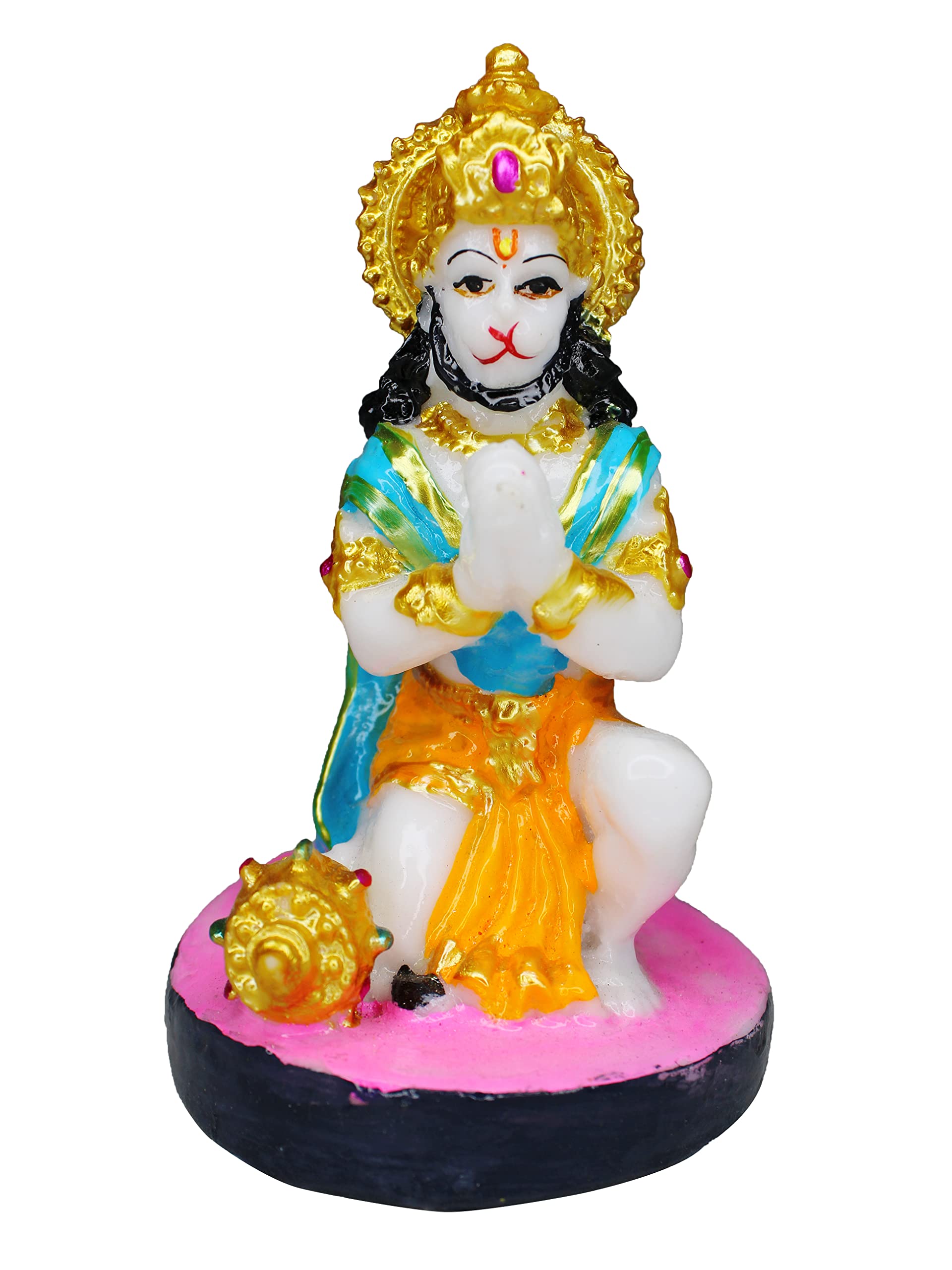 Om ssvmb9 Marble Sankat Mochan/Bajrang Bali/Balaji/Hanumanji ki Murti/Statue/Idol for Car, Door Entance, Gifting Purpose, Home Room Decor Showpiece Figurine 4.5"