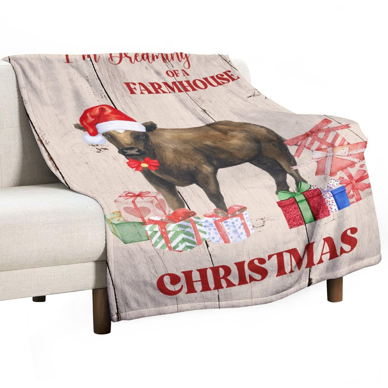 Couverture pelucheuse de Noël personnalisée avec vache de la ferme et photos 130x150cm
