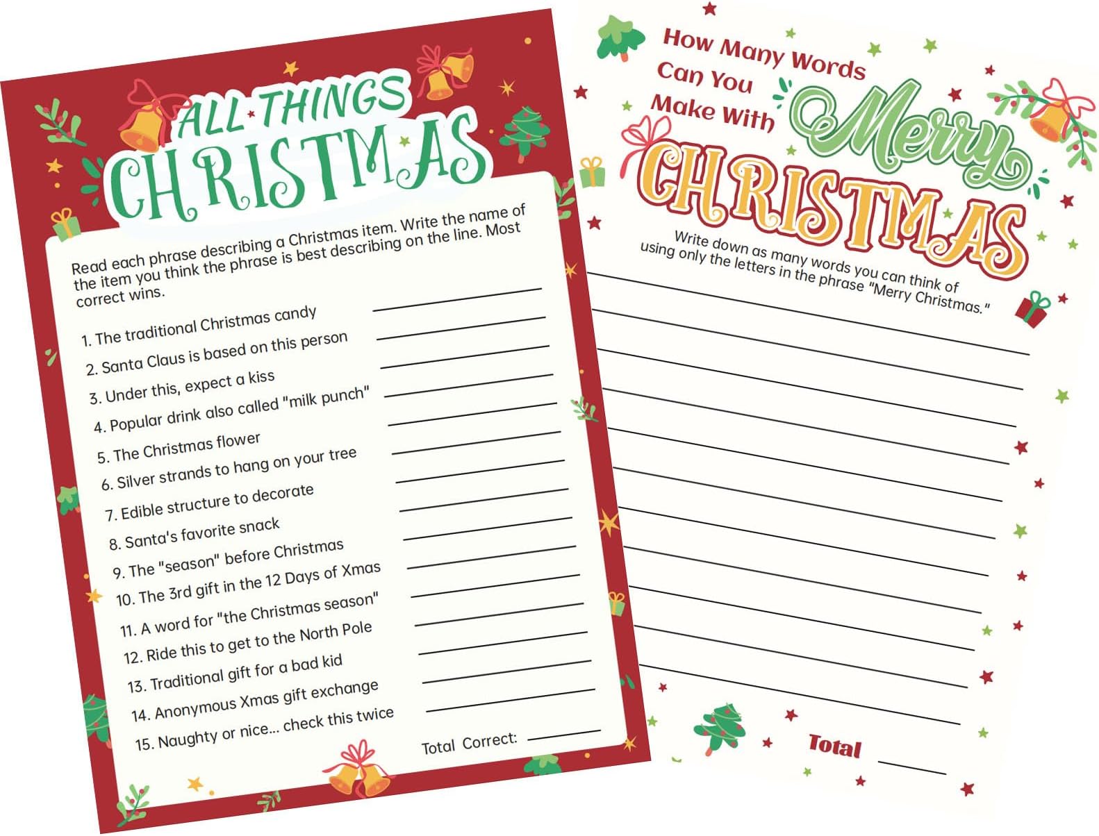 40 Pcs Christmas Double-Sided Games Cards - 2 Different Xmas Trivia Party Activities - Party Icebreaker, Festive Activity, Family Game Night Holiday New Year Winter Supplies Party Favors Office Home