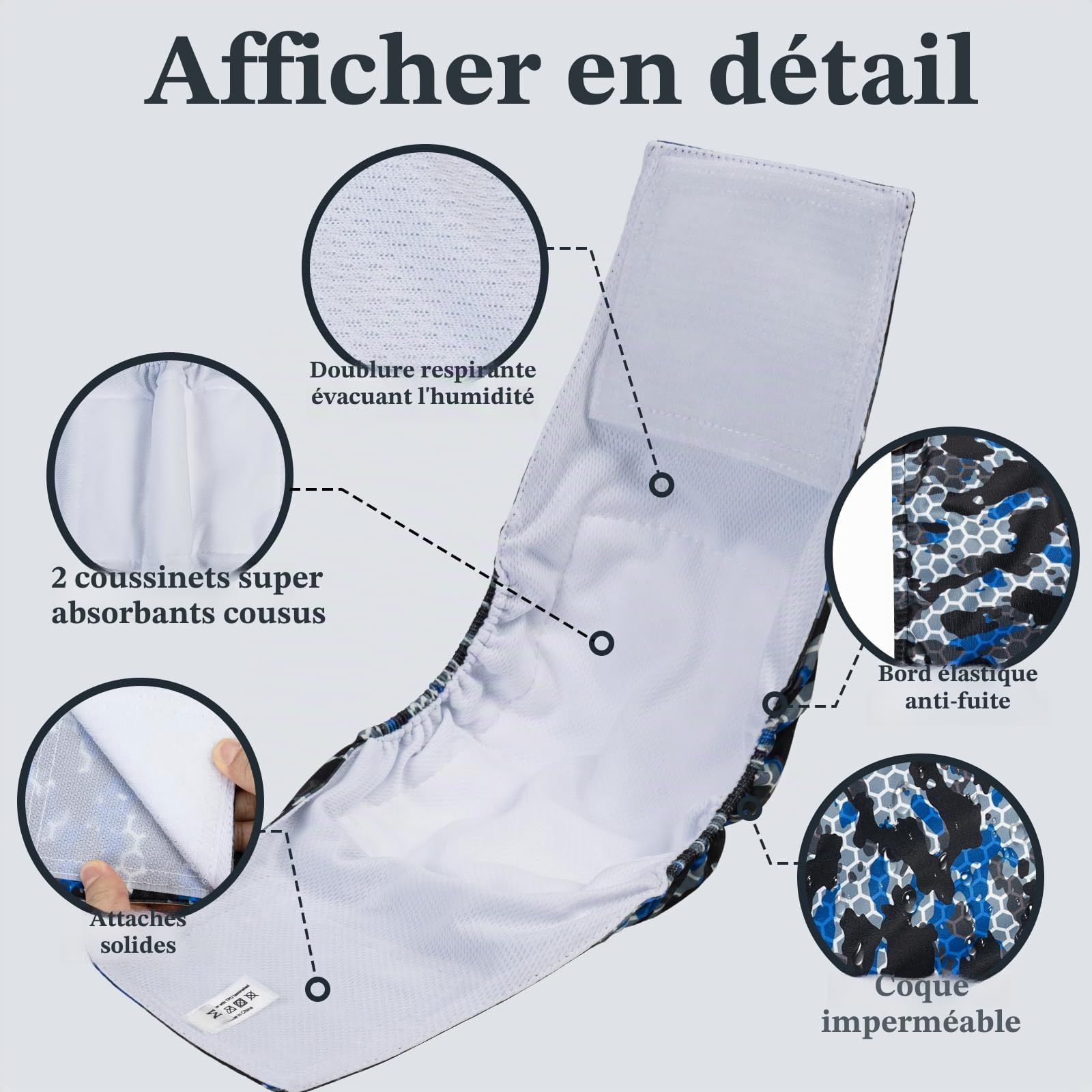 Dono Lot de 3 Couches lavables pour Chien mâle, XXL | Super absorbantes - pour Chiens de Petite, Moyenne et Grande Taille - armée