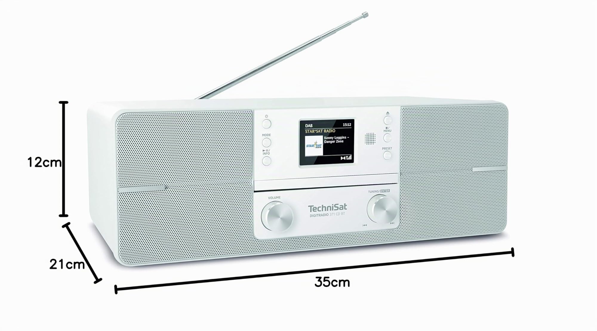 TechniSat DIGITRADIO 371 CD BT - Radio numérique stéréo (DAB+, FM, lecteur CD, Bluetooth, écran couleur, USB, AUX, prise casque, installation compacte, réveil, 10 watts, télécommande) Blanc